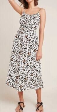 Corey Lynn Calter Anthropologie Arabella Belted Leopard Midi Dress White Small